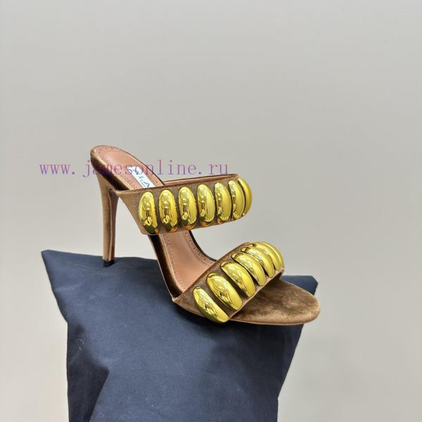 Black Color 360ALAIA24 spring/summer silver metallic suede sandals have insights into women'fyxux24i - Image 8
