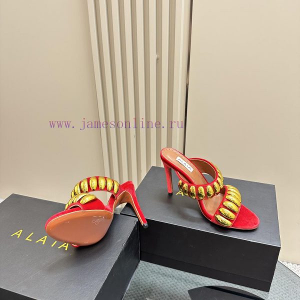 Black Color 380ALAIA24 spring/summer silver metallic suede sandals have insights into women'e37rark6 - Image 5