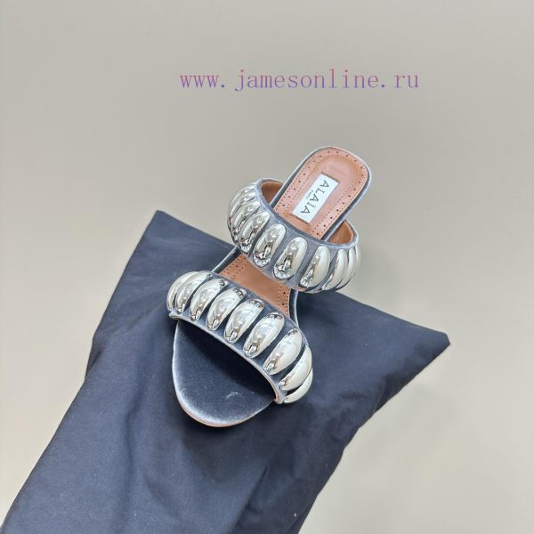 Black Color 380ALAIA24 spring/summer silver metallic suede sandals have insights into women'n9jhxxm0 - Image 9