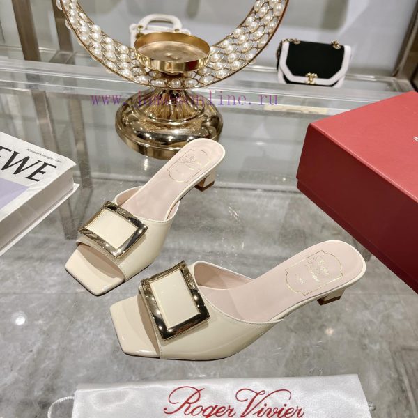 Roger Vivier RV open toed metal square buckle high-heeled slippers for cooldown, new RV earlkv7iuuwq - Image 6