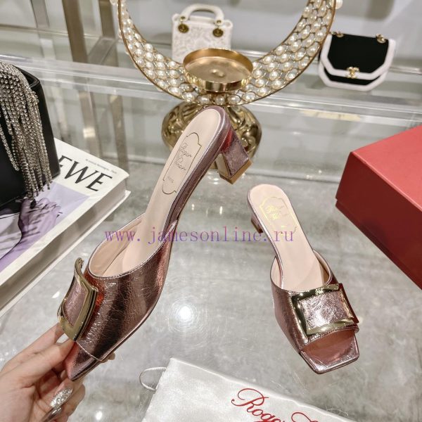 Roger Vivier RV open toed metal square buckle high-heeled slippers for cooldown, new RV earlmbuci6ez - Image 4