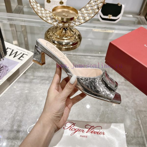 Roger Vivier RV open toed metal square buckle high-heeled slippers for cooldown, new RV earlbz1bnyk7 - Image 5