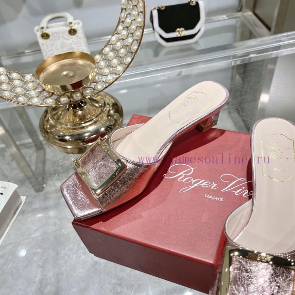 Roger Vivier RV open toed metal square buckle high-heeled slippers for cooldown, new RV earlmbuci6ez - Image 7