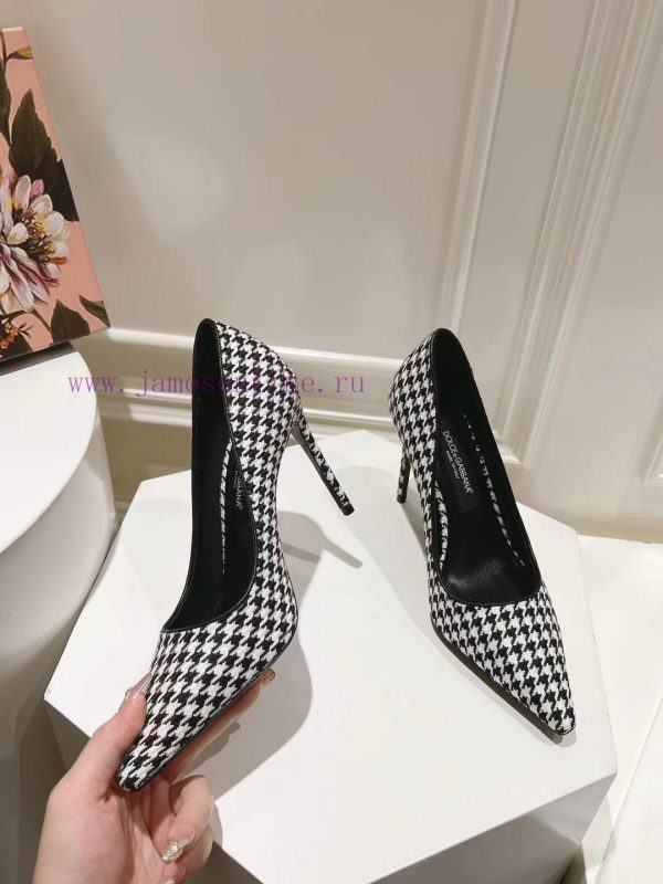 35-42 size genuine leather outsole, small square toe houndstooth fabric, single shoe sheepskjdpxvkaq - Image 5