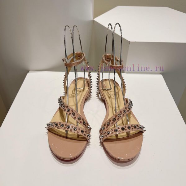 Christian Louboutin CL diagonal strap rivet flat sandalsFull original one-to-one mold customxepqowya