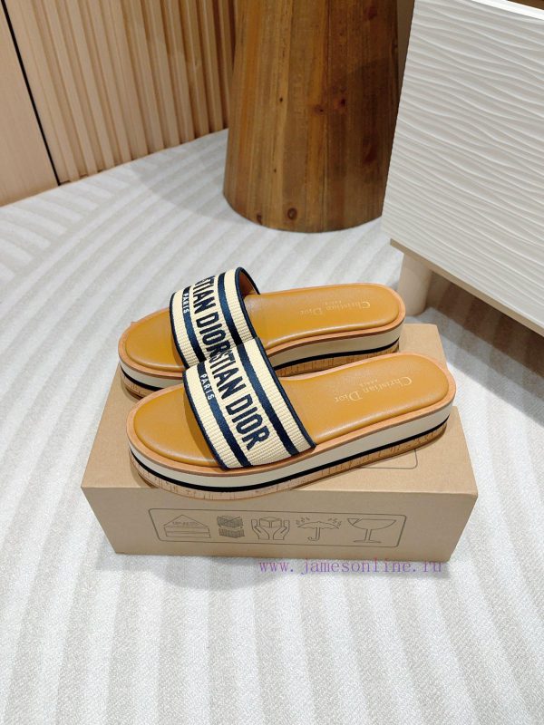 -Blue bar24Ss new Dior Riviera Dway embroidered thick soled slippers in jelly colorThis Dway93bvxedq - Image 3