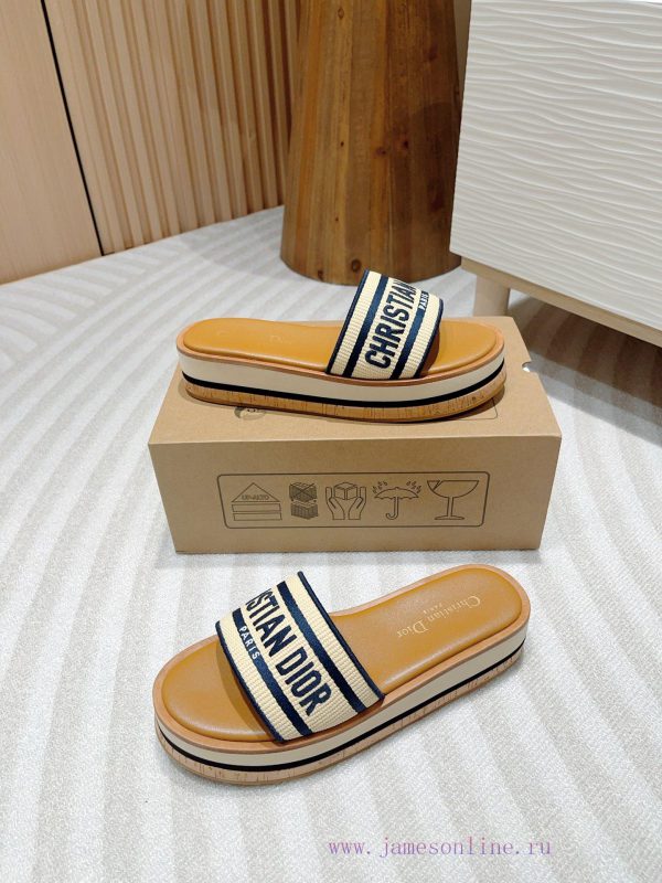 -Blue bar24Ss new Dior Riviera Dway embroidered thick soled slippers in jelly colorThis Dway93bvxedq - Image 6