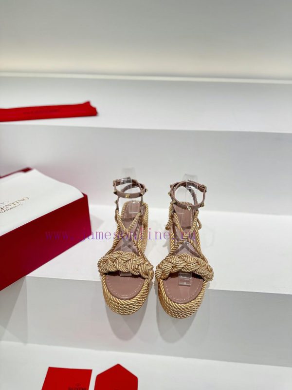 Valentino's new riveted hemp rope woven wedge heel sandals Simple and super versatile Perfec2h383krm - Image 4