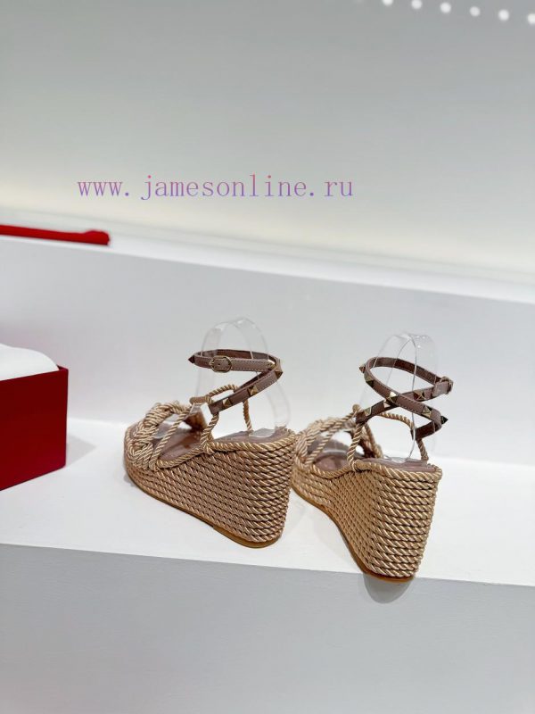 Valentino's new riveted hemp rope woven wedge heel sandals Simple and super versatile Perfec2h383krm - Image 10
