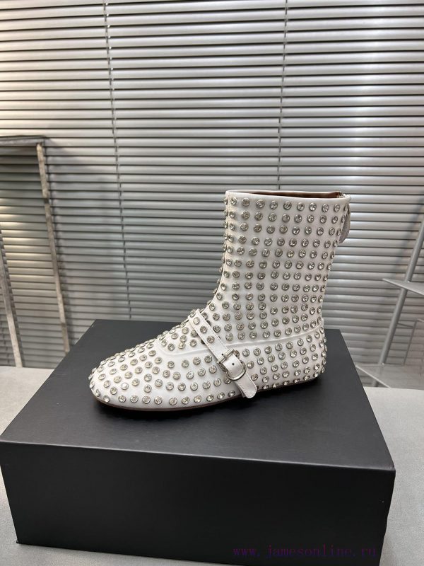 Alaia runway style flat bottomed rhinestone studded short boots ?A super popular and dazzlinw3nasvzo - Image 6
