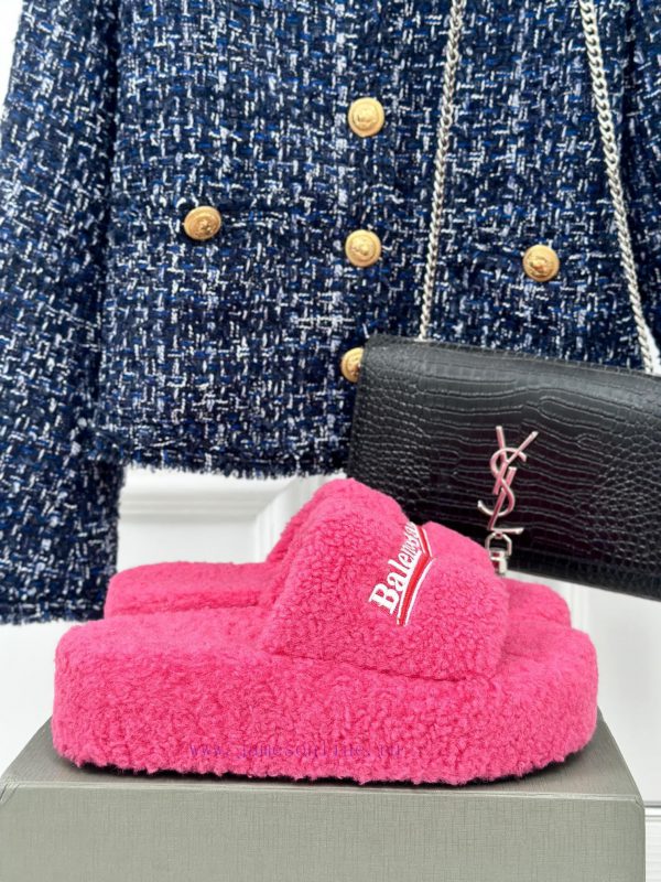 Balenciaga | Balenciaga 24S New Product Letter Embroidered Thai Thick Bottom Di Hairy Slippe7uh1g12y