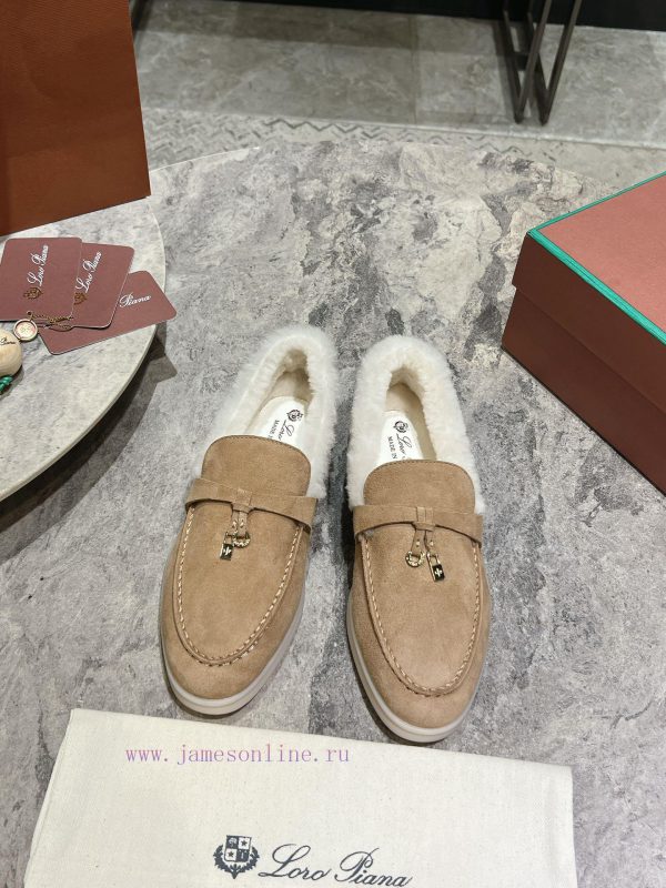 Female male 10Loro Pian * Classic Popular LP Top British Tassel Flat Hairy loafers Upgraded d1vs1ftt