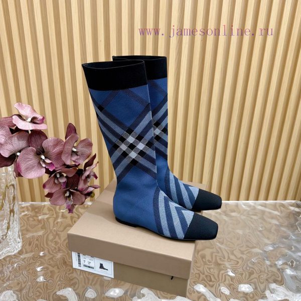 Burberry launches its latest square toe slim heel plaid elastic knitted socks boots in 2024—5bc2c4y0