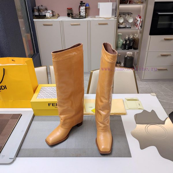 Wooden grain thick heeled pants boots/square toe single shoesFendi Top Edition 2023 Officialezv0v30s