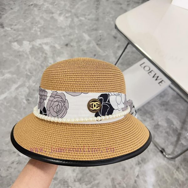 .   Chanel 2024 new Chanel style pearl ribbon holiday basin hat straw hat, outdoor travel it6wjtb6w8