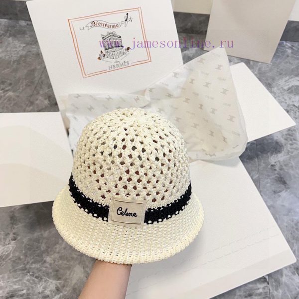 .   CELINE 2024 new color blocked hollow simple fisherman hat, Chanel style trendy bucket hae72sr2om - Image 5