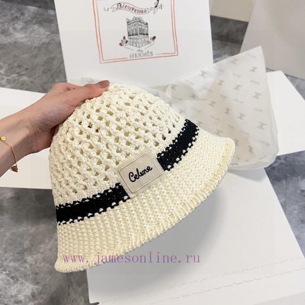 .   CELINE 2024 new color blocked hollow simple fisherman hat, Chanel style trendy bucket hae72sr2om - Image 8