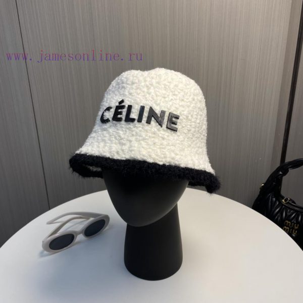 .   CELINE 2024 new autumn and winter plush bucket hat fisherman hat, simple letter elementsd2y2842l