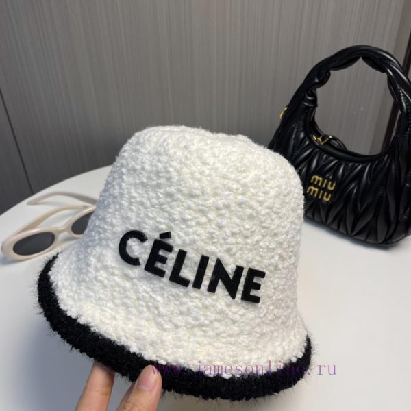 .   CELINE 2024 new autumn and winter plush bucket hat fisherman hat, simple letter elementsd2y2842l - Image 3