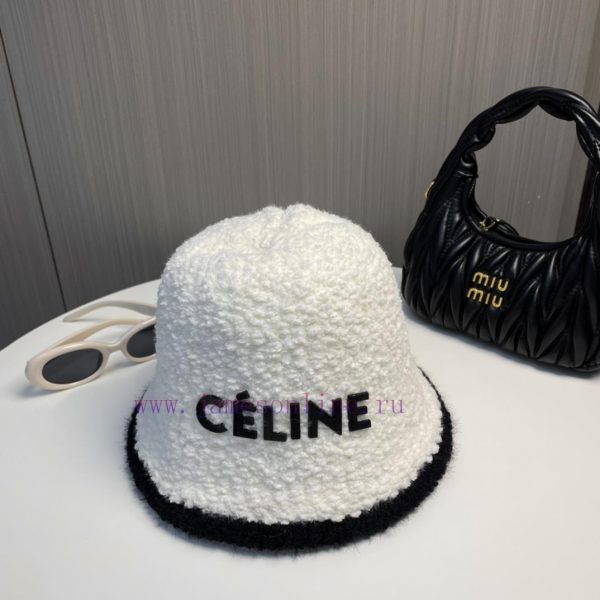 .   CELINE 2024 new autumn and winter plush bucket hat fisherman hat, simple letter elementsd2y2842l - Image 6