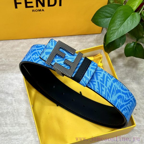 FENDL original custom sky blue FF Vertigo pattern leather with FF nail steel buckle, 40MM wi k2gdw6jk