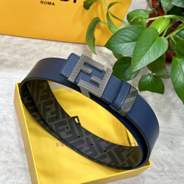 FENDI style, width 4.0CM, double ring front and back waist belt with F button buckle, blue c r0lnn4vc