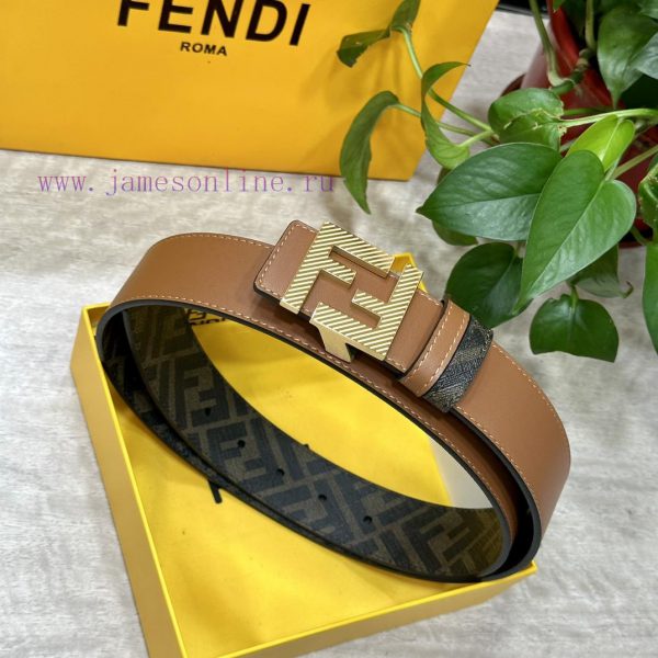 FENDI style, width 4.0CM, double ring front and back waist belt with F nail buckle, earth ye p4hyrlgr