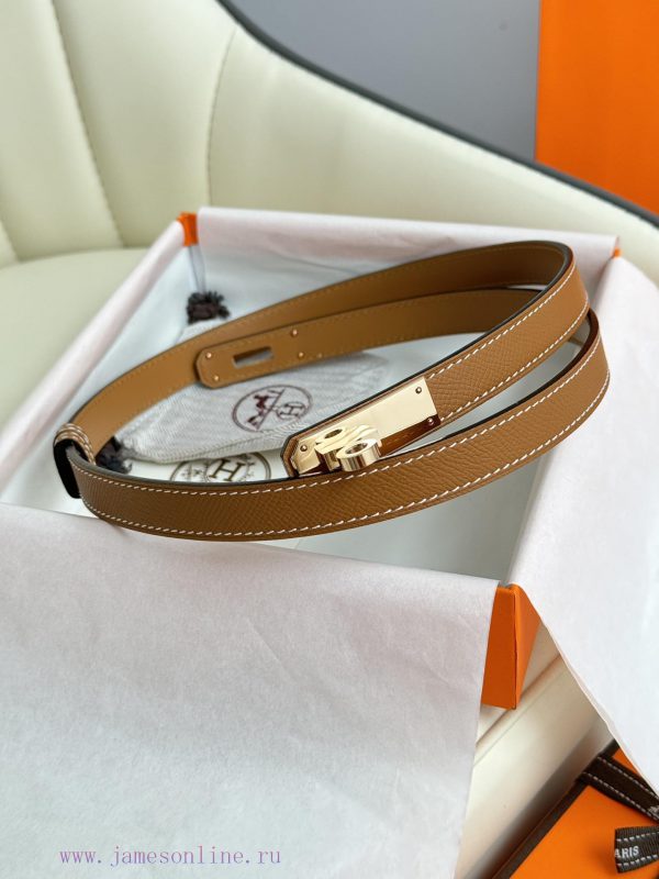 Hermes Women's BeltFull set of 1.8mm women's Kelly original imported leather K gold/platinum 2uxt7dxr - Image 3