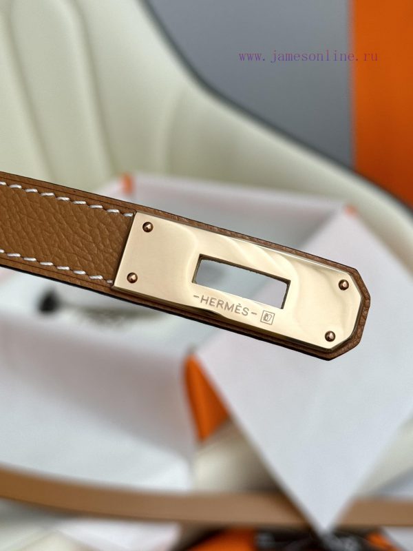 Hermes Women's BeltFull set of 1.8mm women's Kelly original imported leather K gold/platinum 2uxt7dxr - Image 6
