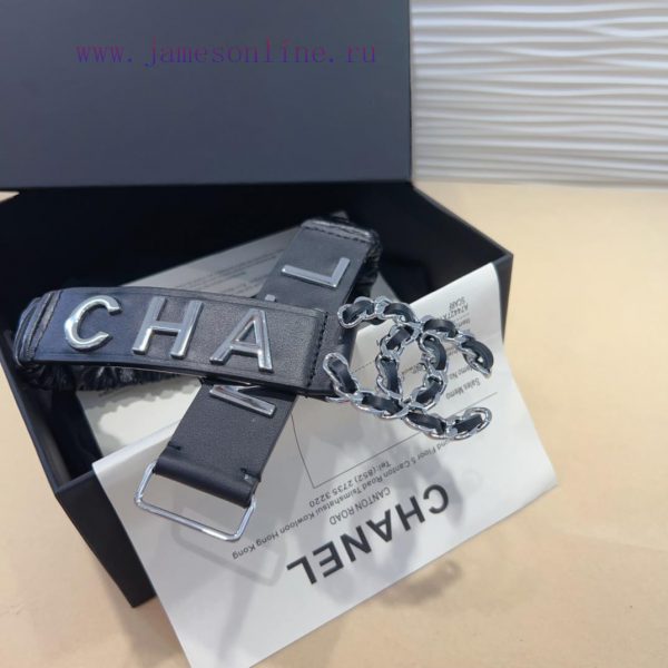 Chanel brass logo buckle calf leather silver metal 3.0cm boutique elastic, versatile and ele hm35366b