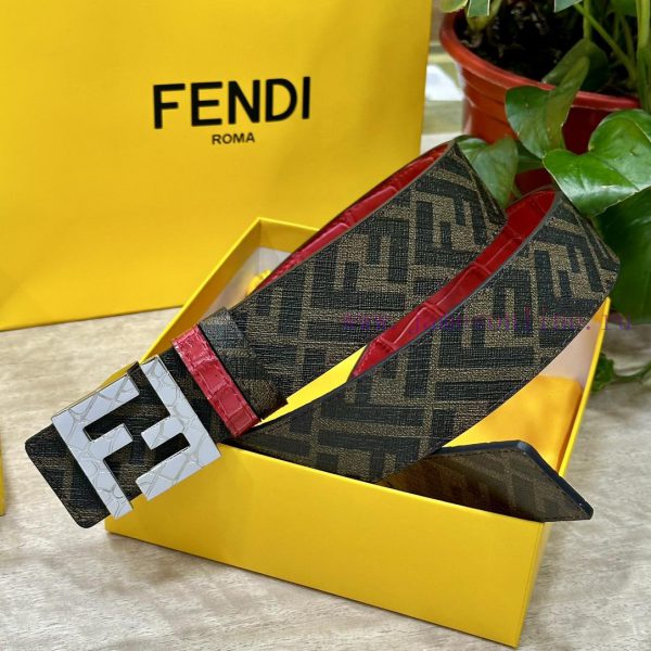 FENDI style with width of 4.0CM, double ring front and back waist belt, FF nail buckle, red opq3q5al - Image 5