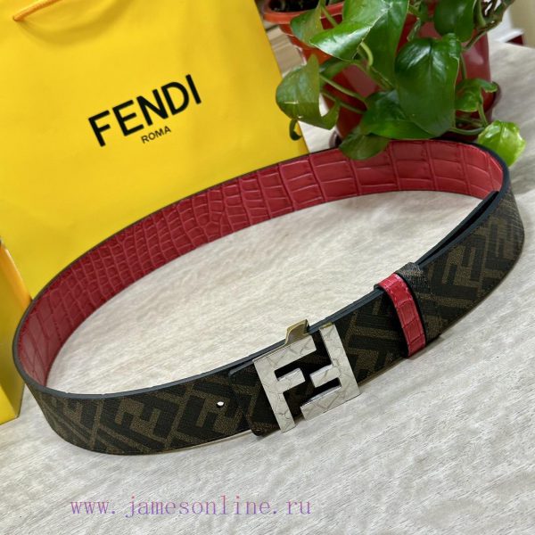 FENDI style with width of 4.0CM, double ring front and back waist belt, FF nail buckle, red opq3q5al - Image 7