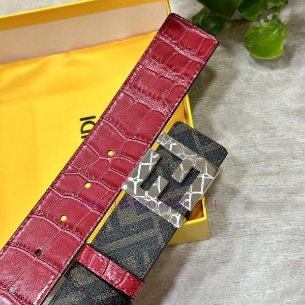 FENDI style with width of 4.0CM, double ring front and back waist belt, FF nail buckle, red opq3q5al - Image 8