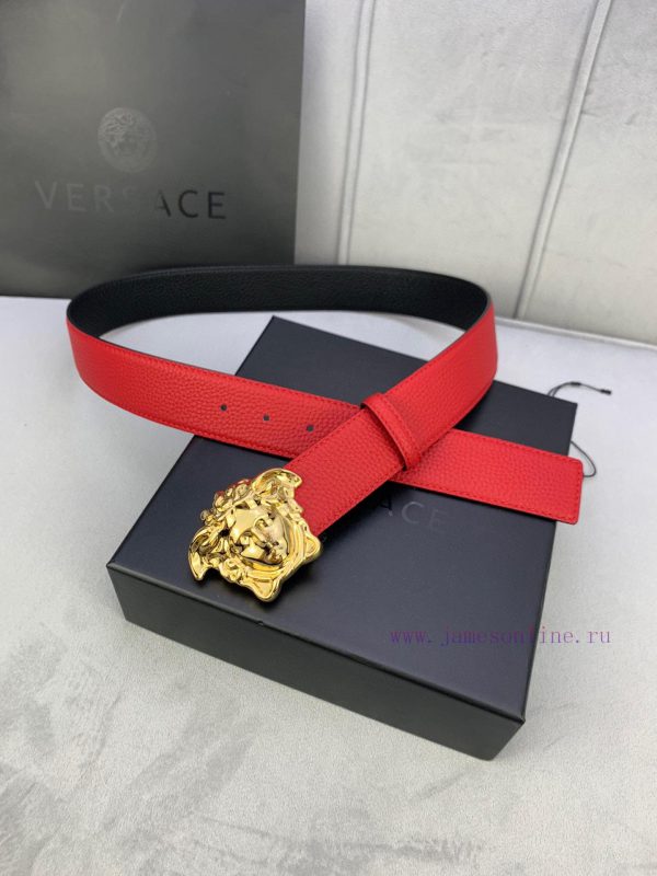 Width 4.0cm, Versace. This plain matte bottom waistband is adorned with the iconic Versace M nm8gejxx - Image 4