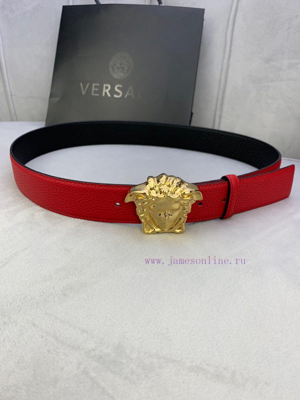 Width 4.0cm, Versace. This plain matte bottom waistband is adorned with the iconic Versace M nm8gejxx - Image 6