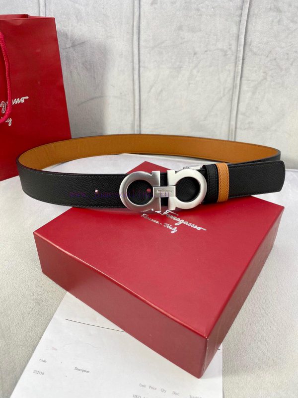 3.5cm wide Ferragamo double-sided head layer cowhide belt, equipped with silver/gold/gun met ebuhzuyp