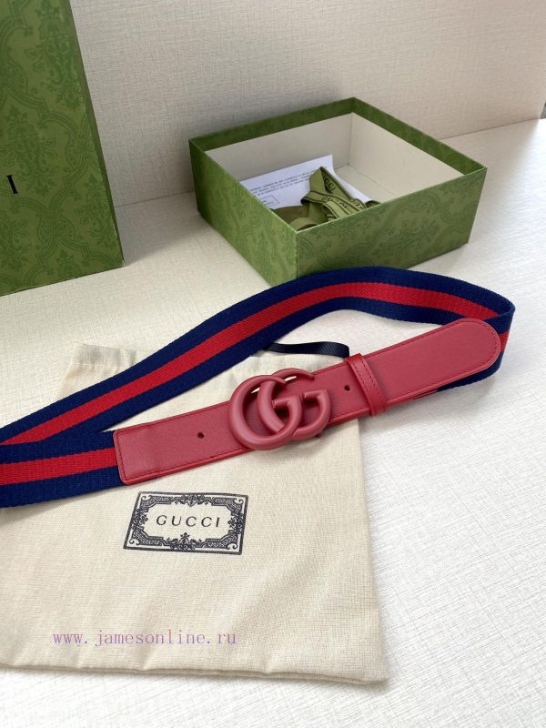 Width 4.0cm GUCCI classic canvas woven belt with woven leather edges and double G-buckles, p lamuwsxh - Image 4