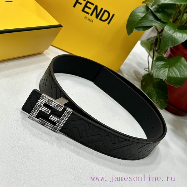 FENDL 40MM wide double-sided original calf leather with a single ruthenium palladium plated rdmvooki