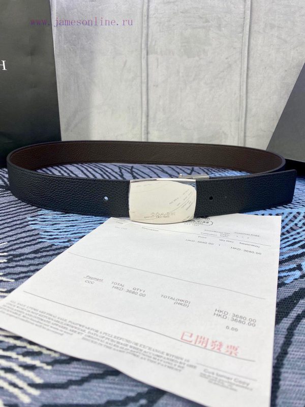 Width 3.7cm COACH double-sided lychee pattern belt with self cutting length. Made of top-qua r1t9nkcq