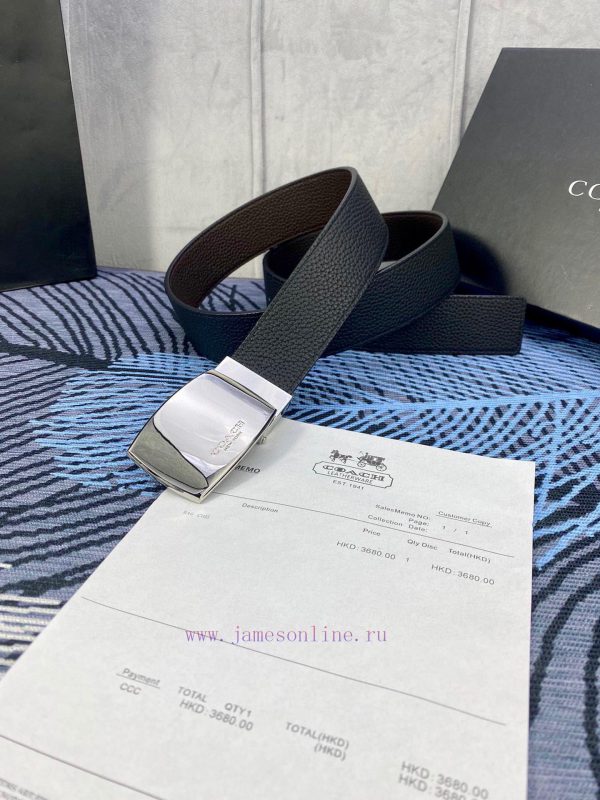 Width 3.7cm COACH double-sided lychee pattern belt with self cutting length. Made of top-qua r1t9nkcq - Image 4