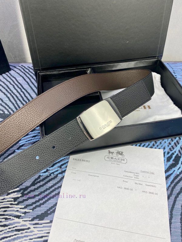 Width 3.7cm COACH double-sided lychee pattern belt with self cutting length. Made of top-qua r1t9nkcq - Image 7