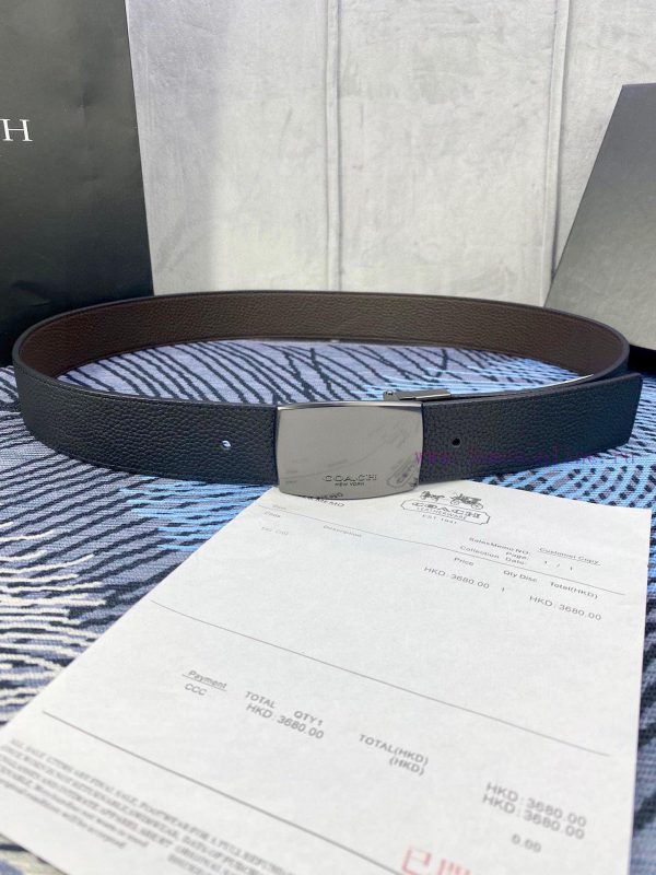 Width 3.7cm COACH double-sided lychee pattern belt with self cutting length. Made of top-qua edegm3f5