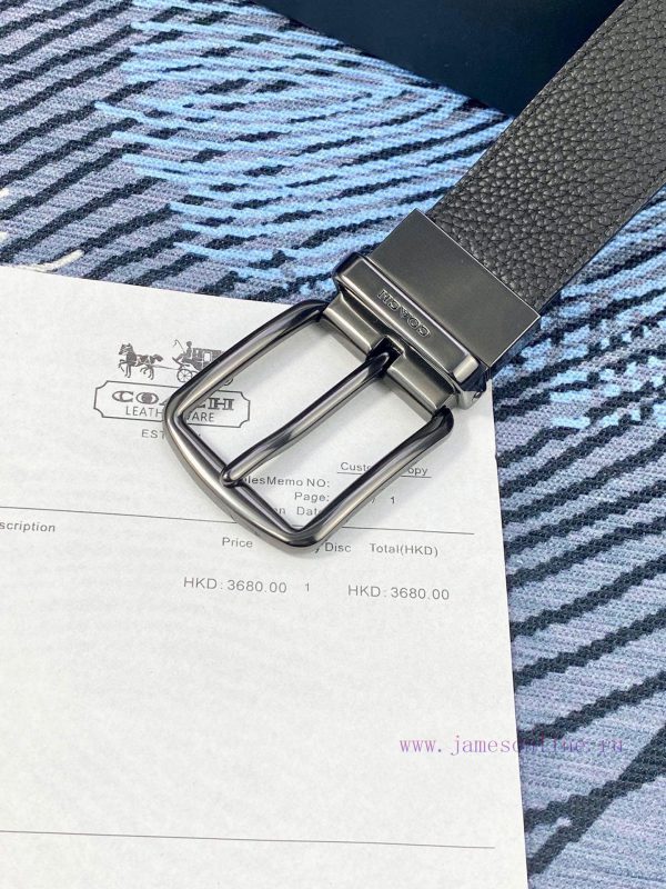 Width 3.7cm COACH double-sided lychee pattern belt with self cutting length. Made of top-qua i34epsj3 - Image 5