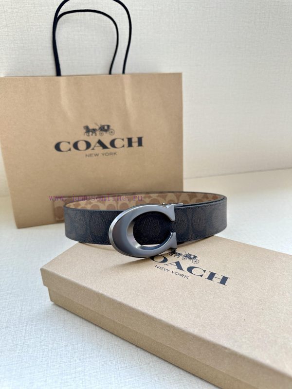 The 3.7cm wide COACH double-sided waist belt is made of one side of black/khaki fabric and c gttw1n1y - Image 7