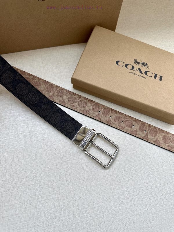 The 3.7cm wide COACH double-sided waist belt is made of one side of black/khaki fabric and c de1ry6ir - Image 6