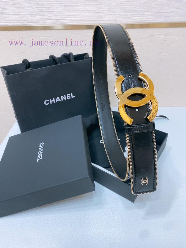 Chanel 24c brass metal imported shiny calf leather 4.0cm soft and exquisite waist belt zxem34k5