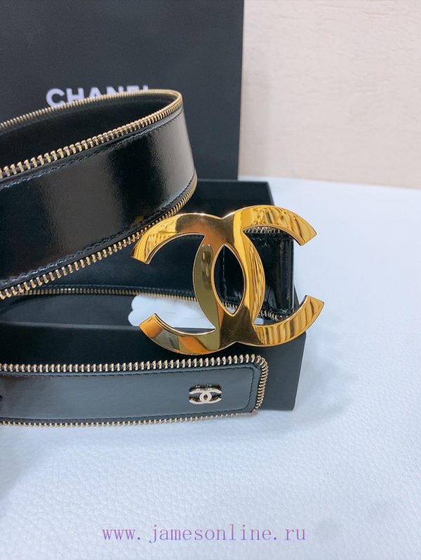 Chanel 24c brass metal imported shiny calf leather 4.0cm soft and exquisite waist belt zxem34k5 - Image 4