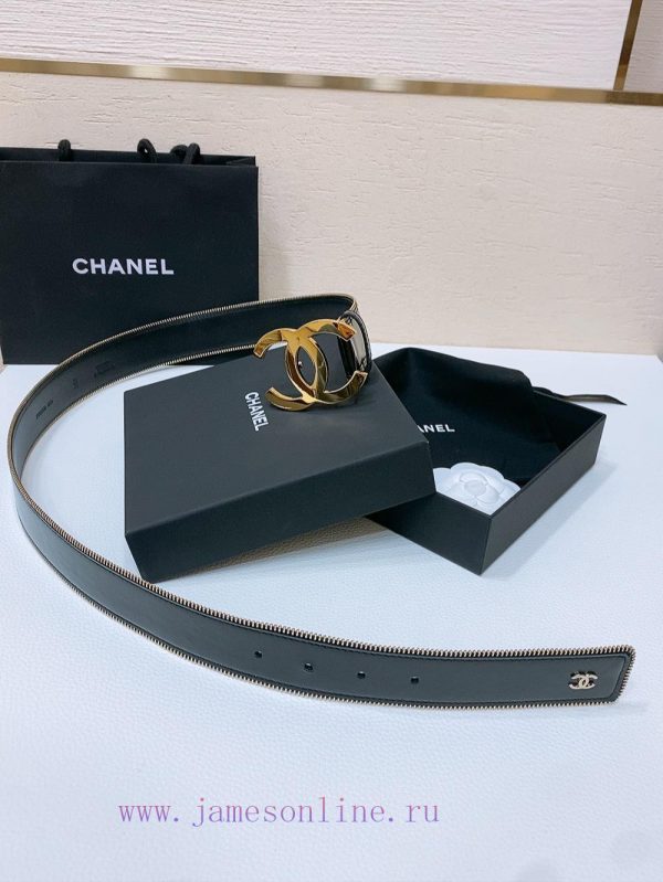 Chanel 24c brass metal imported shiny calf leather 4.0cm soft and exquisite waist belt zxem34k5 - Image 10