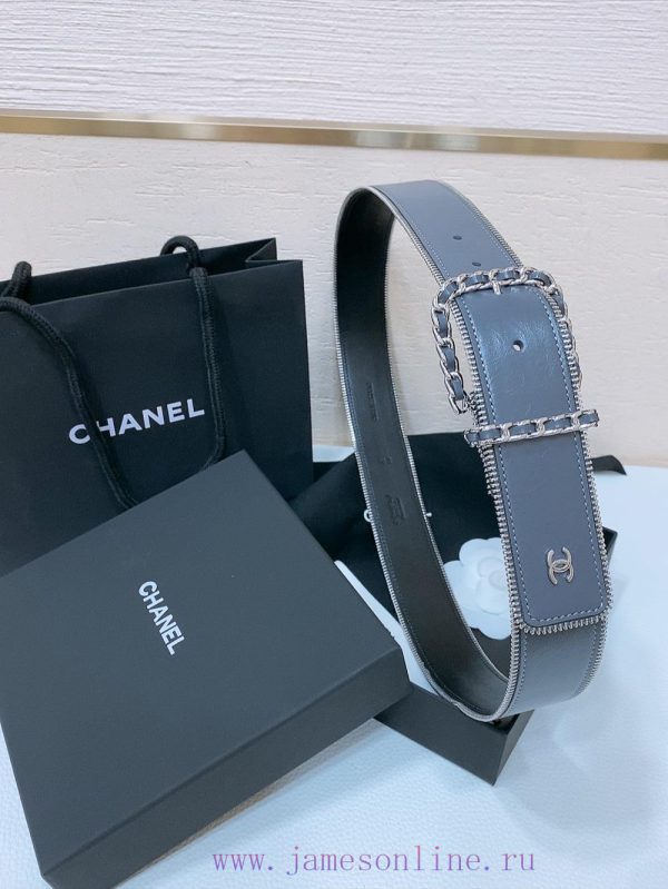 Chanel 24c brass metal imported shiny calf leather 4.0cm soft and exquisite waist belt 26lv9fug