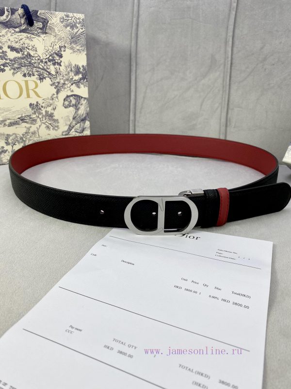 3.5cm width Dior grain textured cowhide hollow "CD" buckle belt, black palm grain grain leat xkrmhaya